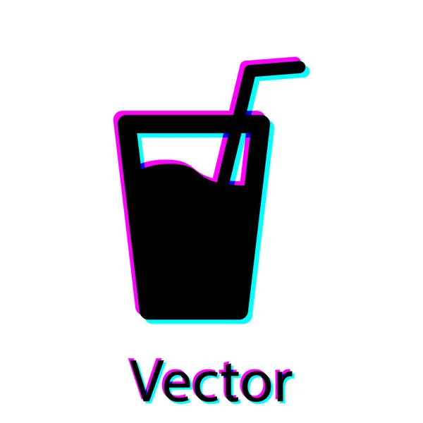 Fekete üveg vízzel és cső ivás ikonra elszigetelt fehér háttér. Szénsavas üveg. Vektoros illusztráció — Stock Vector
