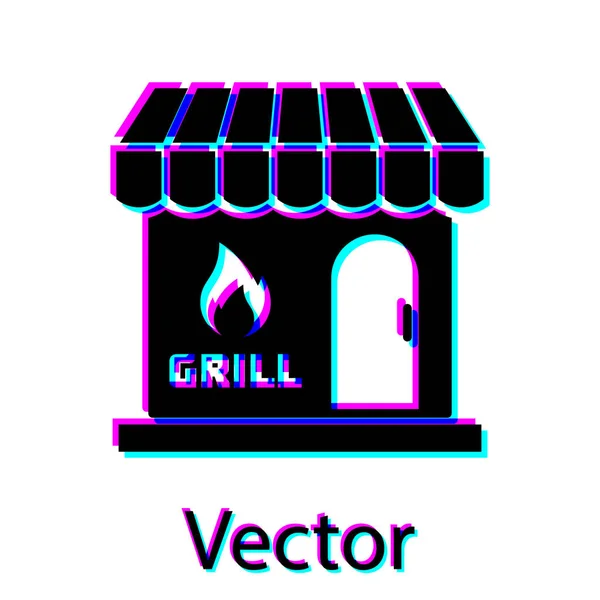 Black Barbecue shopping building or market store icon isolated on white background. BBQ grill party. Shop construction. Vector Illustration — Stock Vector