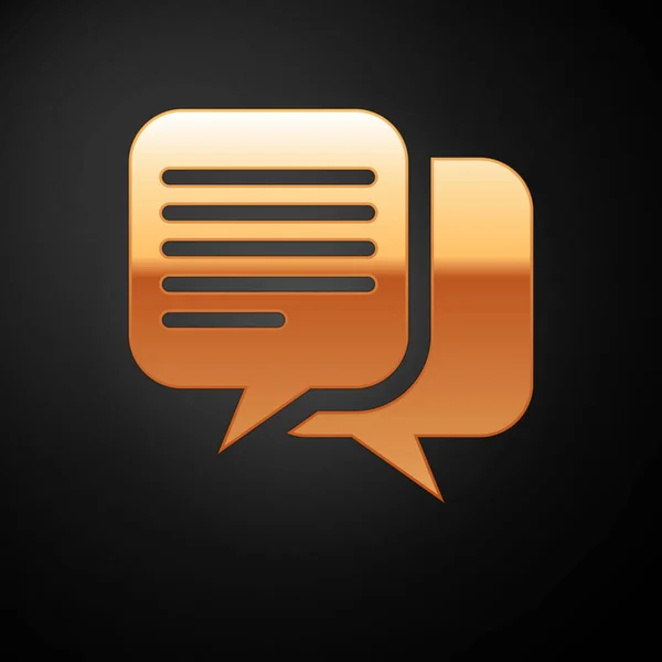 Gouden Chat icoon geïsoleerd op zwarte achtergrond. Tekstballonnen symbool. Vector illustratie — Stockvector
