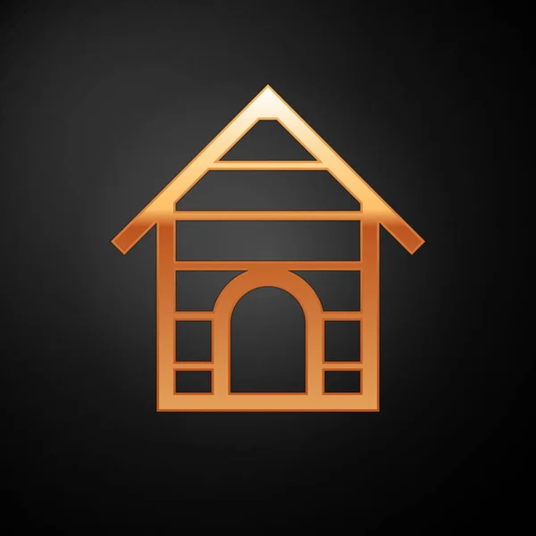 Altın Köpek ev simgesi siyah arka plan üzerinde izole. Köpek kulübesi. Vektör İllüstrasyonu — Stok Vektör