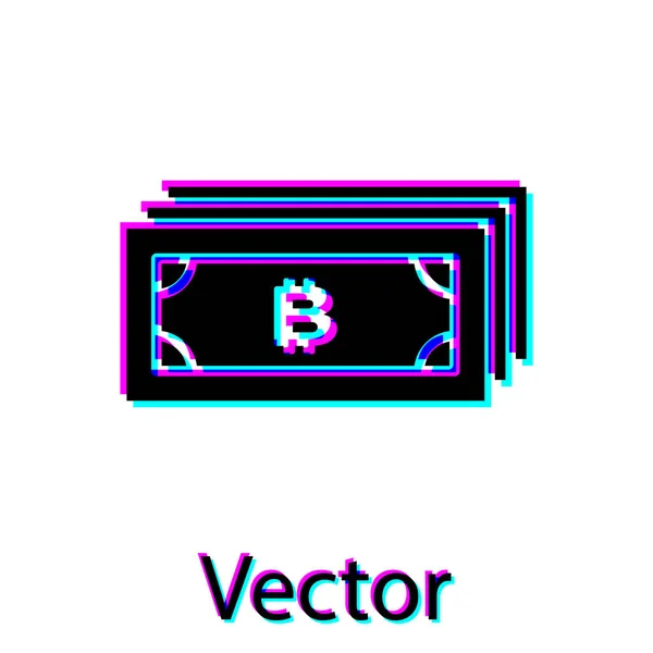 Schwarzes Kryptowährungskonzept Bitcoin im Kreis mit Mikrochip-Schaltungssymbol isoliert auf weißem Hintergrund. Blockchain-Technologie, digitaler Geldmarkt. Vektorillustration — Stockvektor