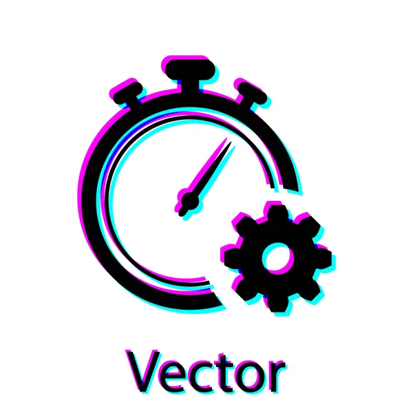 Schwarzes Zeitmanagement-Symbol isoliert auf weißem Hintergrund. Uhr und Schaltzeichen. Produktivitätssymbol. Vektorillustration — Stockvektor