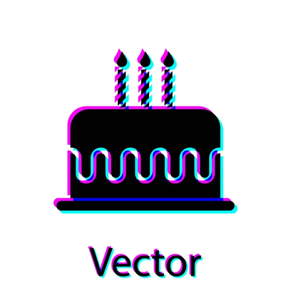 Gâteau noir avec des bougies brûlantes icône isolée sur fond blanc. Joyeux anniversaire. Illustration vectorielle — Image vectorielle