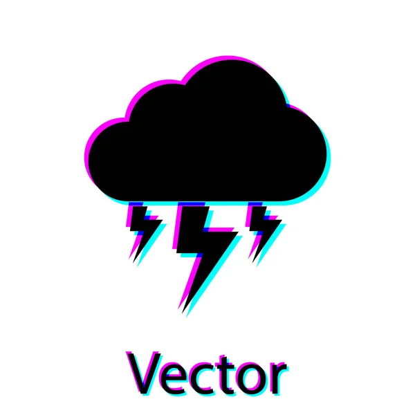 Icona Black Storm isolata su sfondo bianco. Nuvole e fulmini. Icona meteo della tempesta. Illustrazione vettoriale — Vettoriale Stock