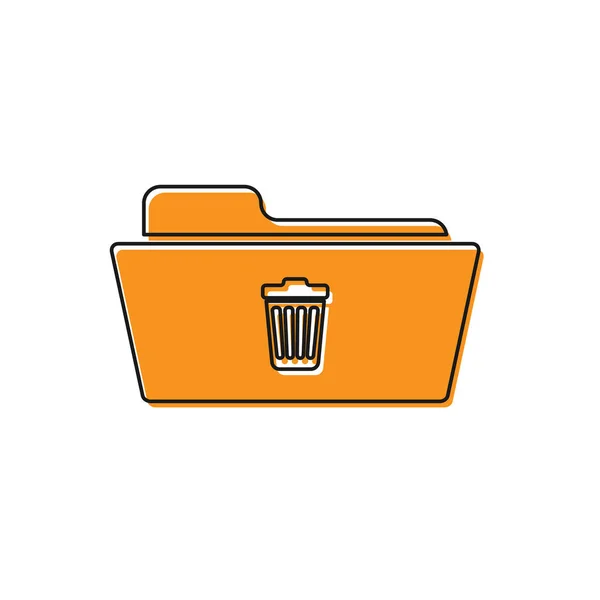 Oranžová složka Delete ikona je izolovaná na bílém pozadí. Složka s odpadkovým koše. Odstranění nebo chyba složky. Zavře označení složky s informacemi o počítači. Vektorová ilustrace — Stockový vektor