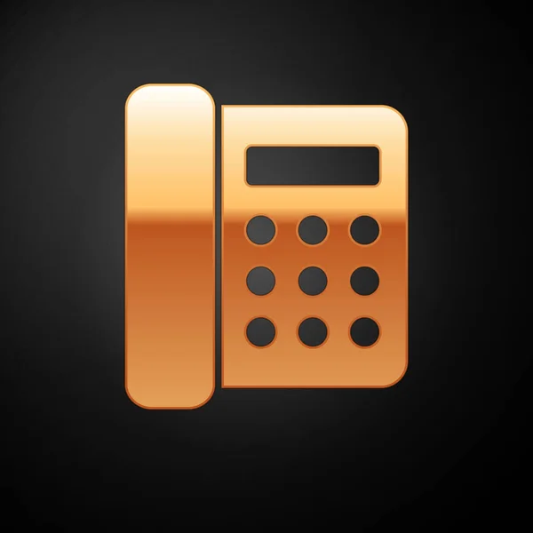 Ícone de telefone dourado isolado no fundo preto. Telefone fixo. Ilustração vetorial — Vetor de Stock