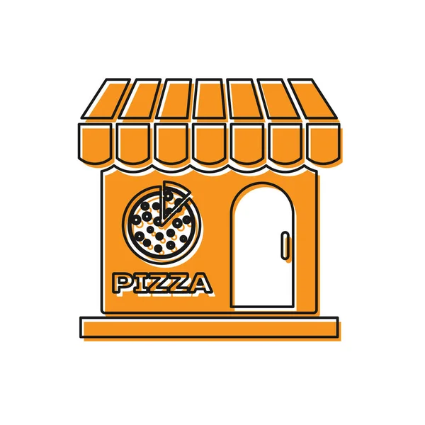 Pomarańczowy Pizzeria budynku ikona elewacji na białym tle. Kiosk z pizzerią Fast food. Ilustracja wektorowa — Wektor stockowy