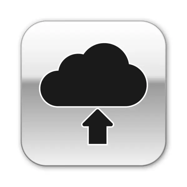 Ícone de download Black Cloud isolado no fundo branco. Botão quadrado de prata. Ilustração vetorial — Vetor de Stock