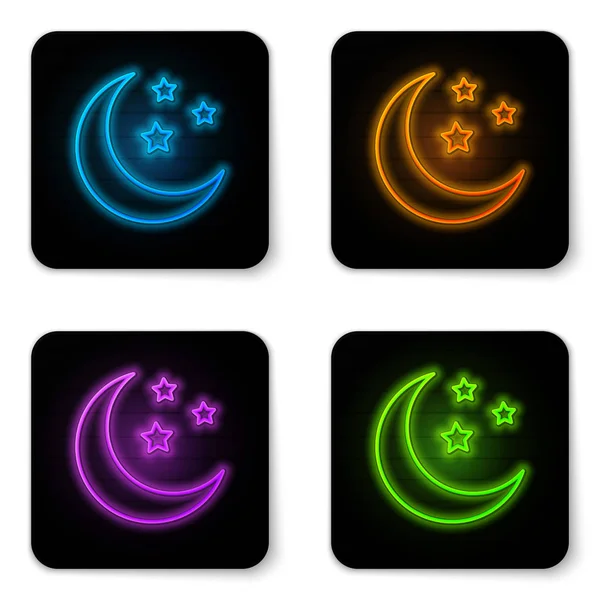 Izzó neon Hold és csillagok ikon izolált fehér háttér. Fekete négyzet gombot. Vektoros illusztráció — Stock Vector