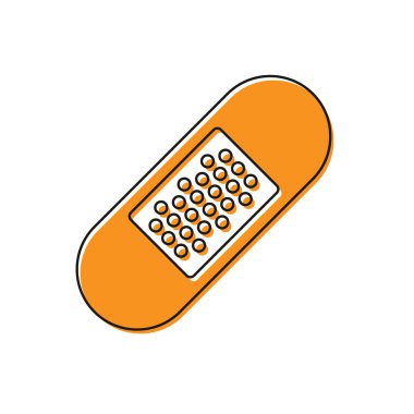 Turuncu Bandaj alçı simgesi beyaz arka plan üzerinde izole. Tıbbi alçı, yapışkan bandaj, esnek kumaş bandajı. Vektör İllüstrasyonu