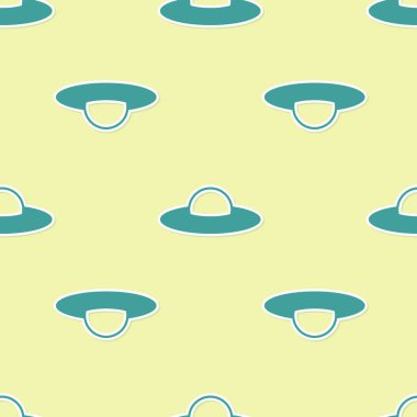 Yeşil Ufo uçan uzay gemisi simgesi sarı arka plan üzerinde sorunsuz desen izole. Uçan. Uzaylı uzay gemisi. Fütüristik bilinmeyen uçan nesne. Düz tasarım. Vektör İllüstrasyonu
