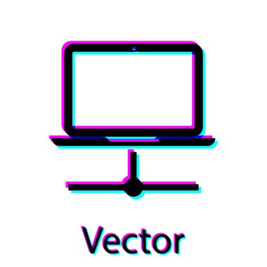 Siyah Bilgisayar ağ simgesi beyaz arkaplanda izole edildi. Laptop ağı. İnternet bağlantısı. Vektör İllüstrasyonu