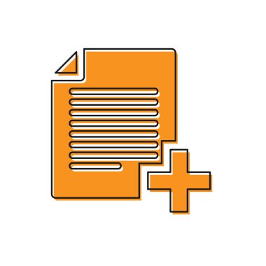 Turuncu Beyaz arka planda yalıtılmış yeni dosya simgesi ekleyin. Belge simgesini kopyalayın. Vektör İllüstrasyonu