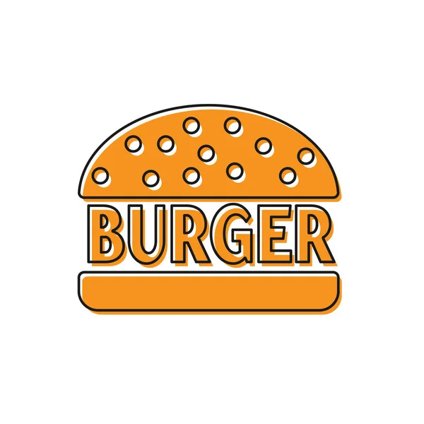 Ikon Orange Burger diisolasi pada latar belakang putih. Ikon hamburger. Cheeseburger sandwich sign. Ilustrasi Vektor - Stok Vektor