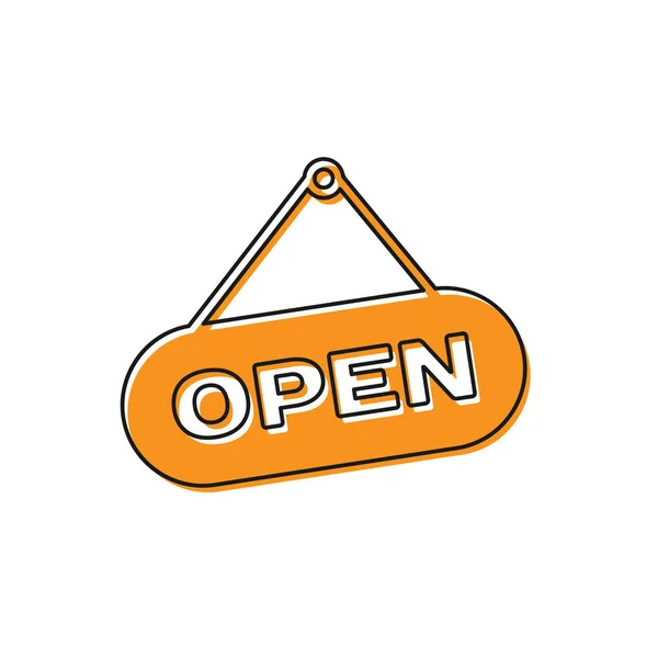Sinal de suspensão laranja com texto Ícone de porta aberta isolado no fundo branco. Ilustração vetorial — Vetor de Stock