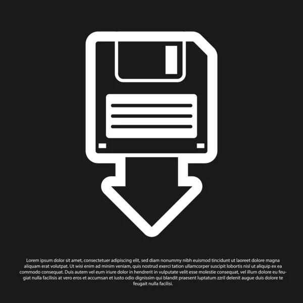 Black Floppy ícone de backup de disco isolado no fundo preto. Sinal de disquete. Ilustração vetorial — Vetor de Stock