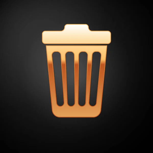 Gold Trash can icon isolated on black background. Garbage bin sign. Vector Illustration — Stock Vector