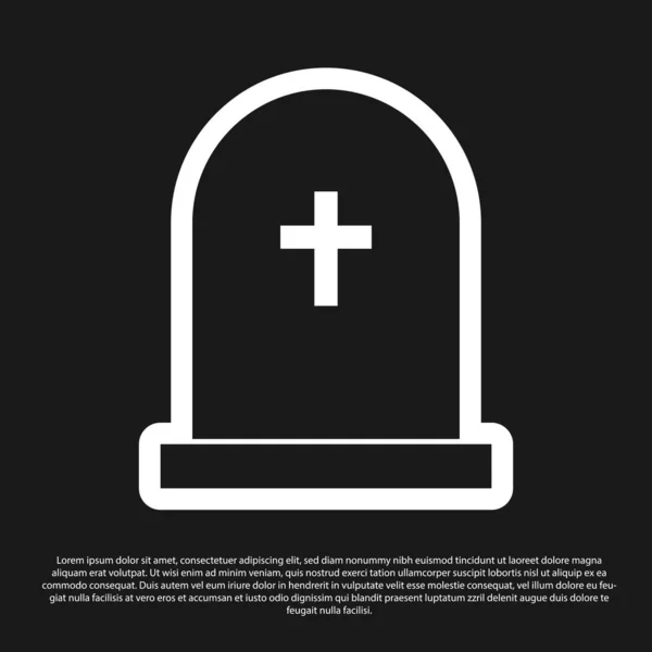 Μαύρη ταφόπλακα με σταυρό εικονίδιο που απομονώνεται σε μαύρο φόντο. Εικονίδιο τάφου. Εικονογράφηση διανύσματος — Διανυσματικό Αρχείο
