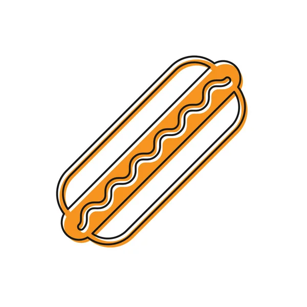 Oranžový sendvič s hořčičnou ikonou, izolovaný na bílém pozadí. Ikona párky. Značka rychlého občerstvení. Vektorová ilustrace — Stockový vektor