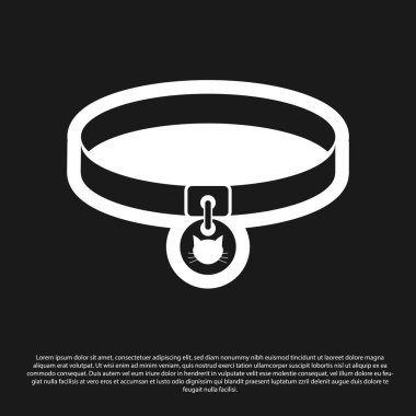 Siyah arka planda yalıtılmış ad etiketi simgesine sahip Siyah Kedi yaka. Evcil hayvanlar için basit malzemeler. Kedi ve köpek bakımı. Evcil kedi zincirleri. Vektör İllüstrasyonu