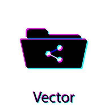 Beyaz arka planda yalıtılmış Siyah Paylaşım klasörsimgesi. Klasör paylaşımı. Klasör aktarım işareti. Vektör İllüstrasyonu