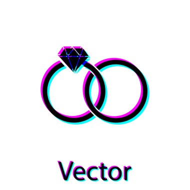 Siyah Alyans simgesi beyaz arka plan üzerinde izole. Gelin ve damat mücevher işareti. Evlilik simgesi. Elmas yüzük. Vektör İllüstrasyonu