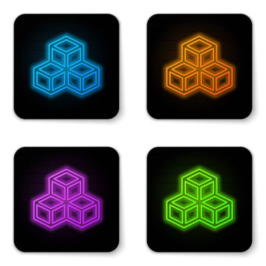 Beyaz arka planda yalıtılmış parlayan neon İzometrik küp simgesi. Geometrik küpler katı simgesi. 3d kare işareti. Kutu sembolü. Siyah kare düğme. Vektör İllüstrasyonu