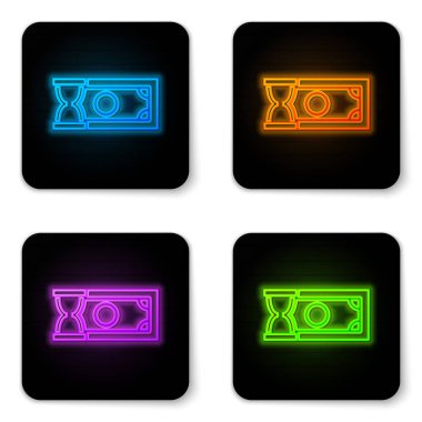 Beyaz arka planda yalıtılmış parlayan neon Hızlı ödemeler simgesi. Hızlı para transferi ödemesi. Finansal hizmetler, hızlı kredi, zaman para, nakit geri kavramdır. Siyah kare düğme. Vektör İllüstrasyonu