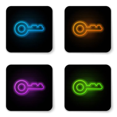 Beyaz arka planda yalıtılmış parlayan neon Anahtar simgesi. Siyah kare düğme. Vektör İllüstrasyonu