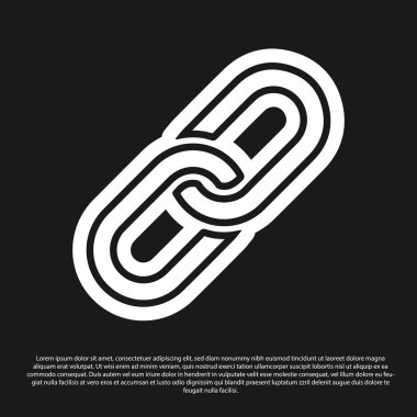 Siyah arka planda yalıtılmış Siyah Zincir bağlantı simgesi. Bağlantı tek. Vektör İllüstrasyonu