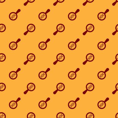 Kırmızı DNA araştırması, arama simgesi kahverengi arka plan üzerinde izole dikişsiz desen. Büyüteç ve DNA zinciri. Genetik mühendisliği, klonlama, babalık testi. Vektör İllüstrasyonu