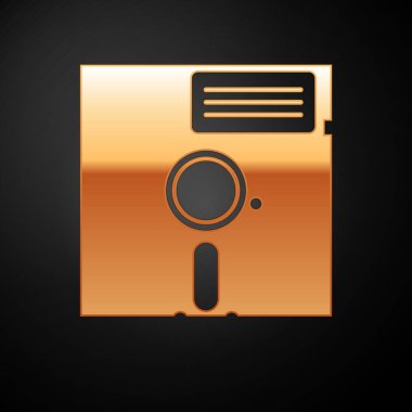 Siyah arka plan üzerinde izole 5,25 inç simgesinde Altın Disket disk. Bilgisayar veri depolama için disket. Disket işareti. Vektör İllüstrasyonu