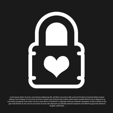 Siyah arka plan üzerinde izole kalp simgesi ile Siyah Asma Kilit. Kilitli Kalp. Aşk sembolü ve anahtar deliği işareti. Vektör İllüstrasyonu