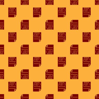 Kırmızı Smart sözleşme simgesi kahverengi arka plan üzerinde sorunsuz desen izole. Blockchain teknolojisi, kripto para madenciliği, bitcoin, altcoins, dijital para piyasası. Düz tasarım. Vektör İllüstrasyonu