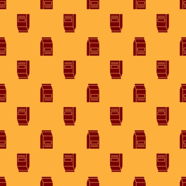 Kırmızı Çanta gıda simgesi kahverengi arka plan üzerinde izole dikişsiz desen. Hayvanlar için yiyecek. Evcil hayvan yiyecek paketi. Vektör İllüstrasyonu