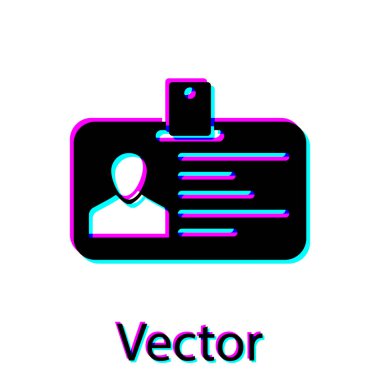 Beyaz arka planda yalıtılmış siyah kimlik rozeti simgesi. Kimlik kartı. Bu sunum için kullanılabilir, şirketin kimliği, reklam ve vb. Vektör İllüstrasyonu