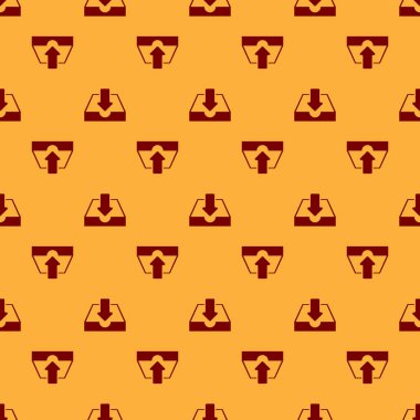 Kırmızı İndir kutusu simgesi kahverengi arka plan üzerinde sorunsuz desen izole. Düz tasarım. Vektör İllüstrasyonu