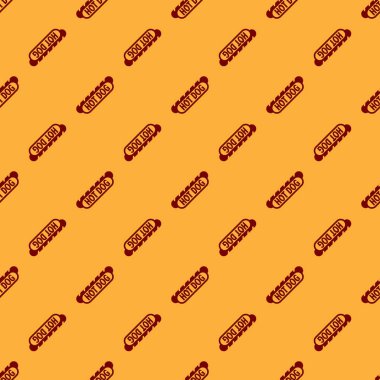 Kırmızı Hotdog sandviç simgesi kahverengi arka plan üzerinde dikişsiz desen izole. Sosis simgesi. Fast food işareti. Vektör İllüstrasyonu