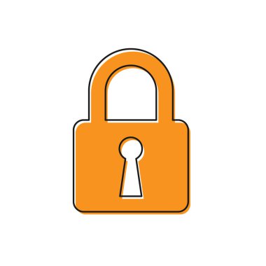 Turuncu Kilit simgesi beyaz arka planda yalıtılmış. Kapalı asma kilit işareti. Siber güvenlik konsepti. Dijital veri koruması. Güvenlik güvenliği. Vektör İllüstrasyonu