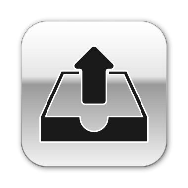 Beyaz arka planda yalıtılmış Siyah Yükleme gelen kutusu simgesi. Gümüş kare düğme. Vektör İllüstrasyonu