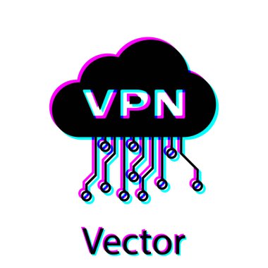 Siyah Bulut Vpn arabirim simgesi beyaz arka planda yalıtılmış. Yazılım entegrasyonu. Vektör İllüstrasyonu