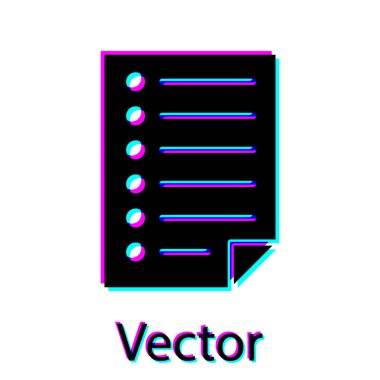 Beyaz arka planda yalıtılmış Siyah Belge simgesi. Dosya simgesi. Denetim listesi simgesi. İş konsepti. Vektör İllüstrasyonu