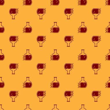 Kırmızı DNA araştırması, arama simgesi kahverengi arka plan üzerinde izole dikişsiz desen. Genetik mühendisliği, genetik testi, klonlama, babalık testi. Vektör İllüstrasyonu