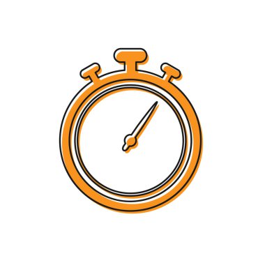 Turuncu Kronometre simgesi beyaz arka planda yalıtılmış. Zaman layıcı işareti. Kronometre işareti. Vektör İllüstrasyonu