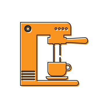 Turuncu Kahve makinesi ve kahve fincanı simgesi beyaz arka plan üzerinde izole. Vektör İllüstrasyonu