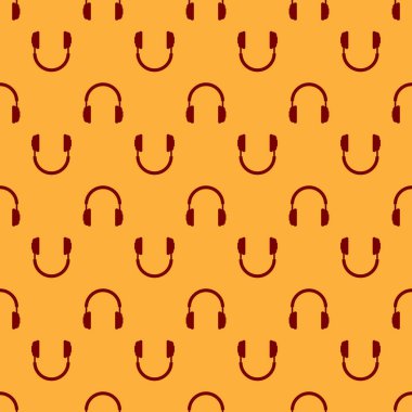 Kırmızı Kulaklık simgesi kahverengi arka plan üzerinde sorunsuz desen izole. Kulaklık işareti. Müzik, servis, iletişim ve operatör dinleme için kavram nesnesi. Düz tasarım. Vektör İllüstrasyonu