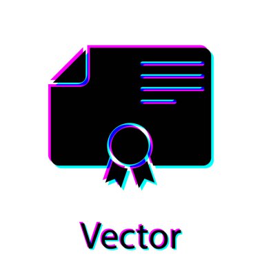 Siyah Sertifika şablon simgesi beyaz arka planda yalıtılmış. Derece simgesi. Başarı, ödül, hibe, diploma kavramları. İş başarı belgesi. Vektör İllüstrasyonu