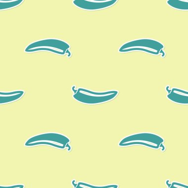 Yeşil Acı biber pod simgesi sarı arka plan üzerinde izole dikişsiz desen. Tasarım bakkal, mutfak ürünleri, baharat ve baharat paketi, yemek kitabı için. Vektör İllüstrasyonu