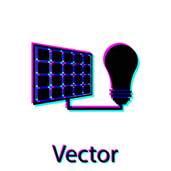 Schwarzes Solarpanel und Glühbirnen-Symbol isoliert auf weißem Hintergrund. Vektorillustration — Stockvektor