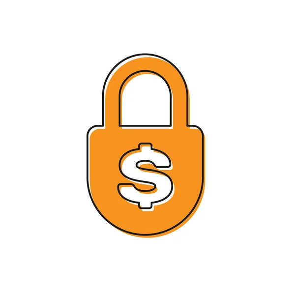 橙色货币锁图标隔离在白色背景上。挂锁和美元符号。财务、安全、安全、保护、隐私理念。矢量插图 — 图库矢量图片